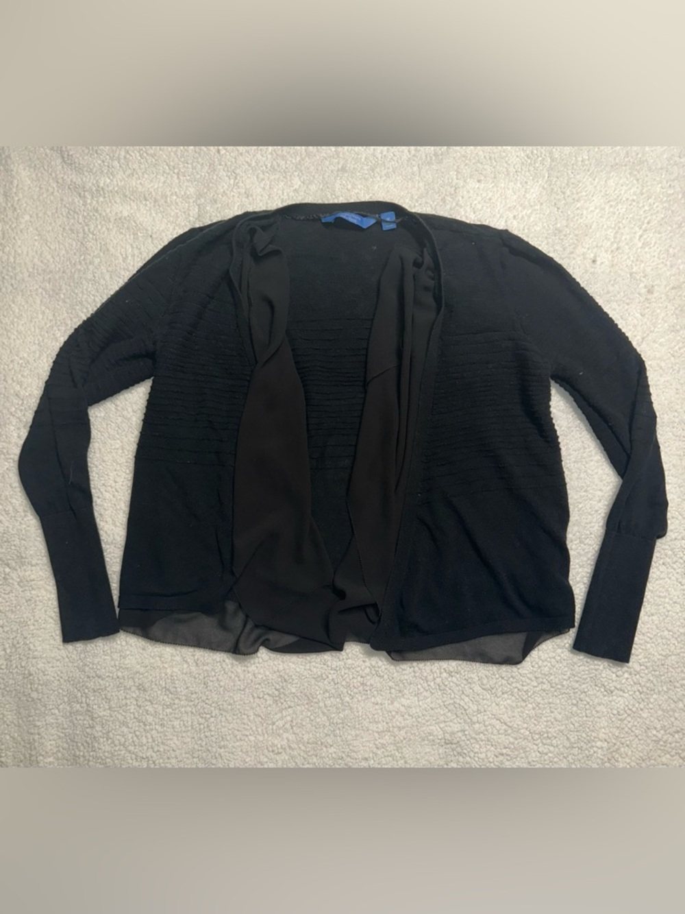 Medium Vera Wang Black Open-Front Chiffon-Trim Cardigan